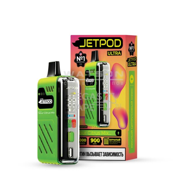 Электронная сигарета JETPOD ULTRA 14000 Sour citrus mix (Кислый цитрусовый микс) - Купить с доставкой в Красногорске